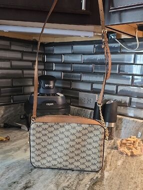 Michael Kors Beige/Brown MK Logo Crossbody
